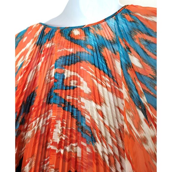 Michael Kors Womens Pleated Crinkle Chiffon Caftan Blouse L Orange & Blue Abstra - Picture 9 of 9